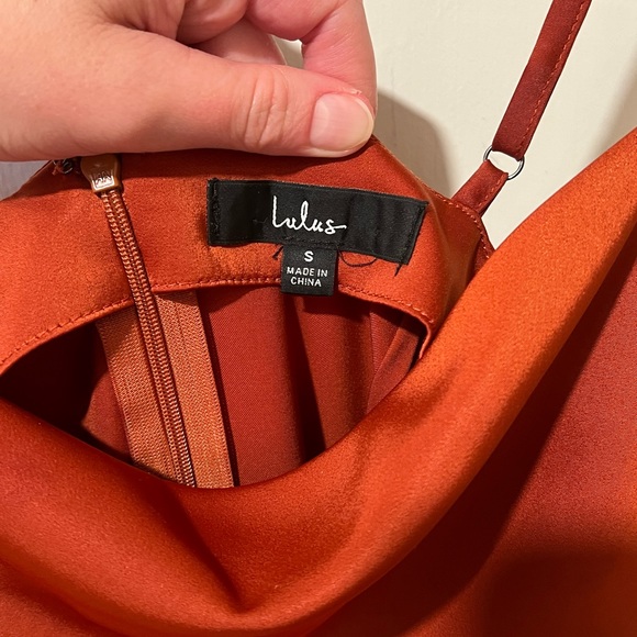 Lulu’s Hollywood Bronze Satin Midi Dress - Picture 7 of 7